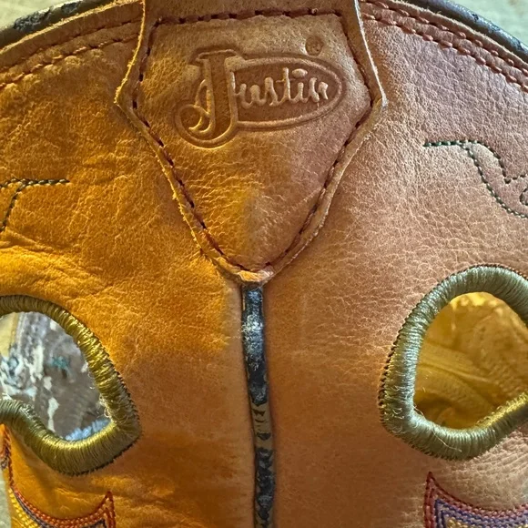 Justin Square Toe Men's Brown & Orange Western Cowboy Boots Size 12D - Picture 12 of 12